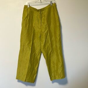 Eileen Fisher Silk Linen Blend Olive Green Pants